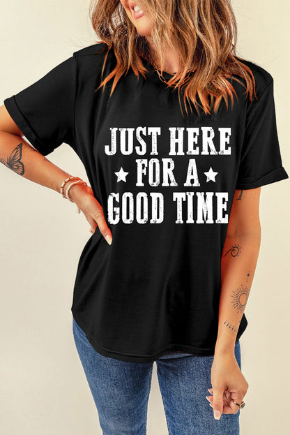 Letter Graphic Round Neck Short Sleeve T-Shirt-Angel Casuals