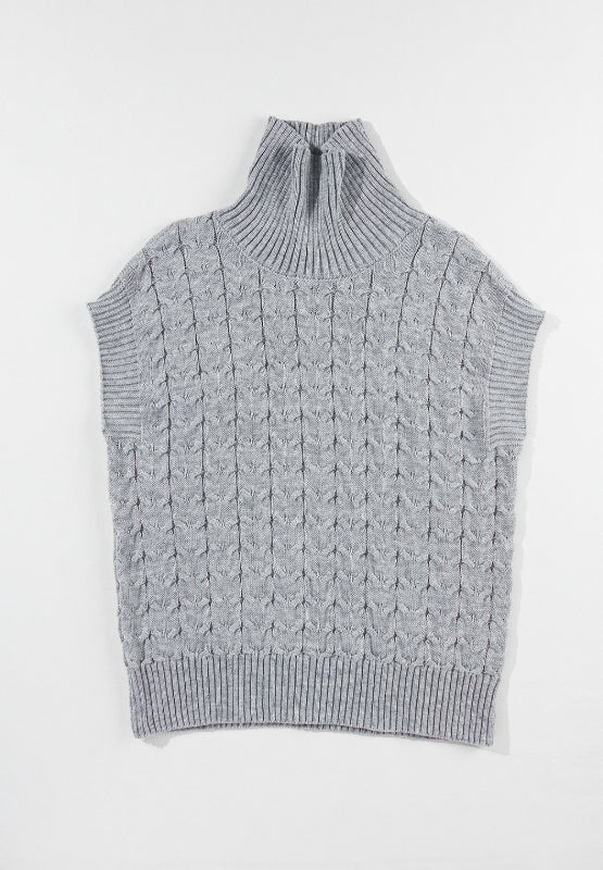 Cable Knit Turtleneck Short Sleeve Sweater-Angel Casuals