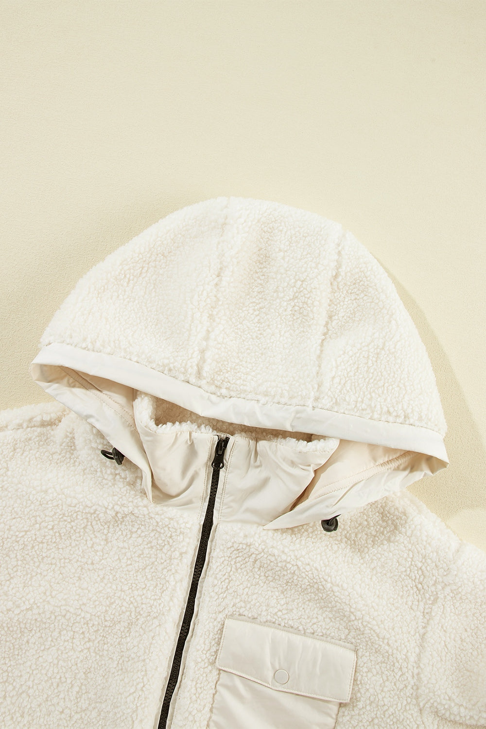 Drawstring Zip Up Sherpa Jacket with Removable Hood-Angel Casuals