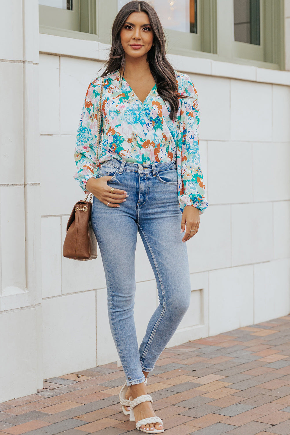 Floral Long Balloon Sleeve Bodysuit-Angel Casuals