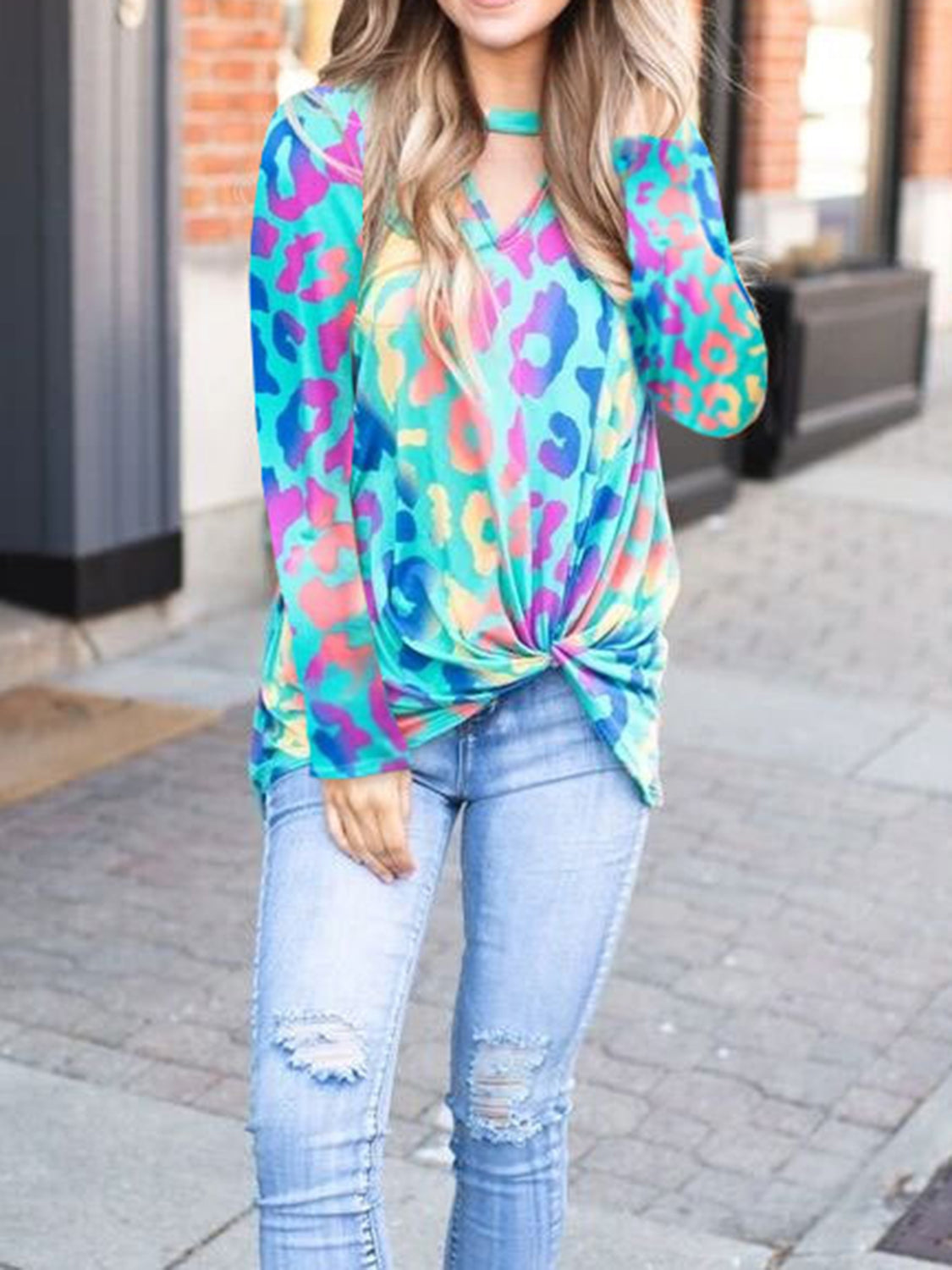 Cutout Round Neck Long Sleeve T-Shirt-Angel Casuals