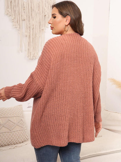 Plus Size Open Front Dropped Shoulder Knit Cardigan-Angel Casuals