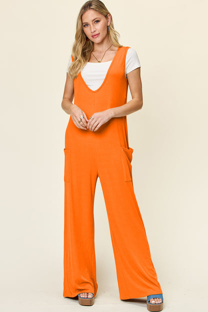 Double Take Full Size Sleeveless Wide Leg Jumpsuit with Pockets-Angel Casuals