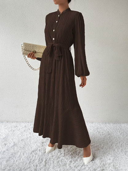 Tie Waist Long Sleeve Dress-Angel Casuals