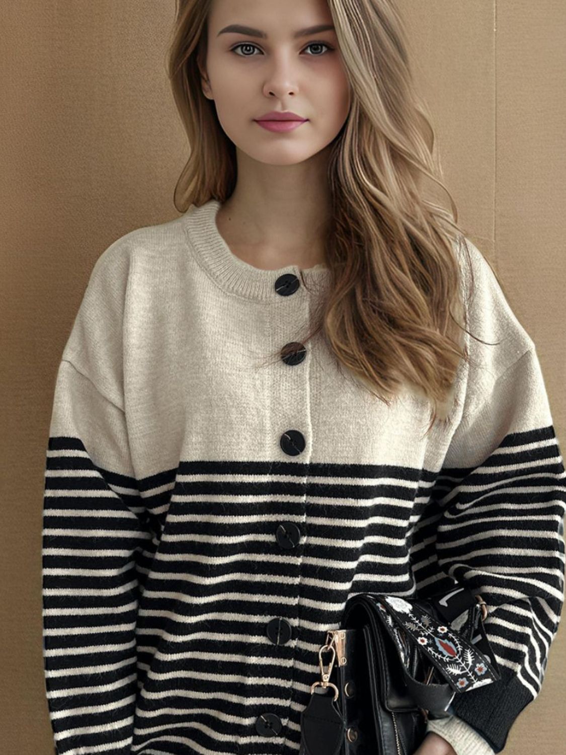 Striped Button Down Long Sleeve Cardigan-Angel Casuals
