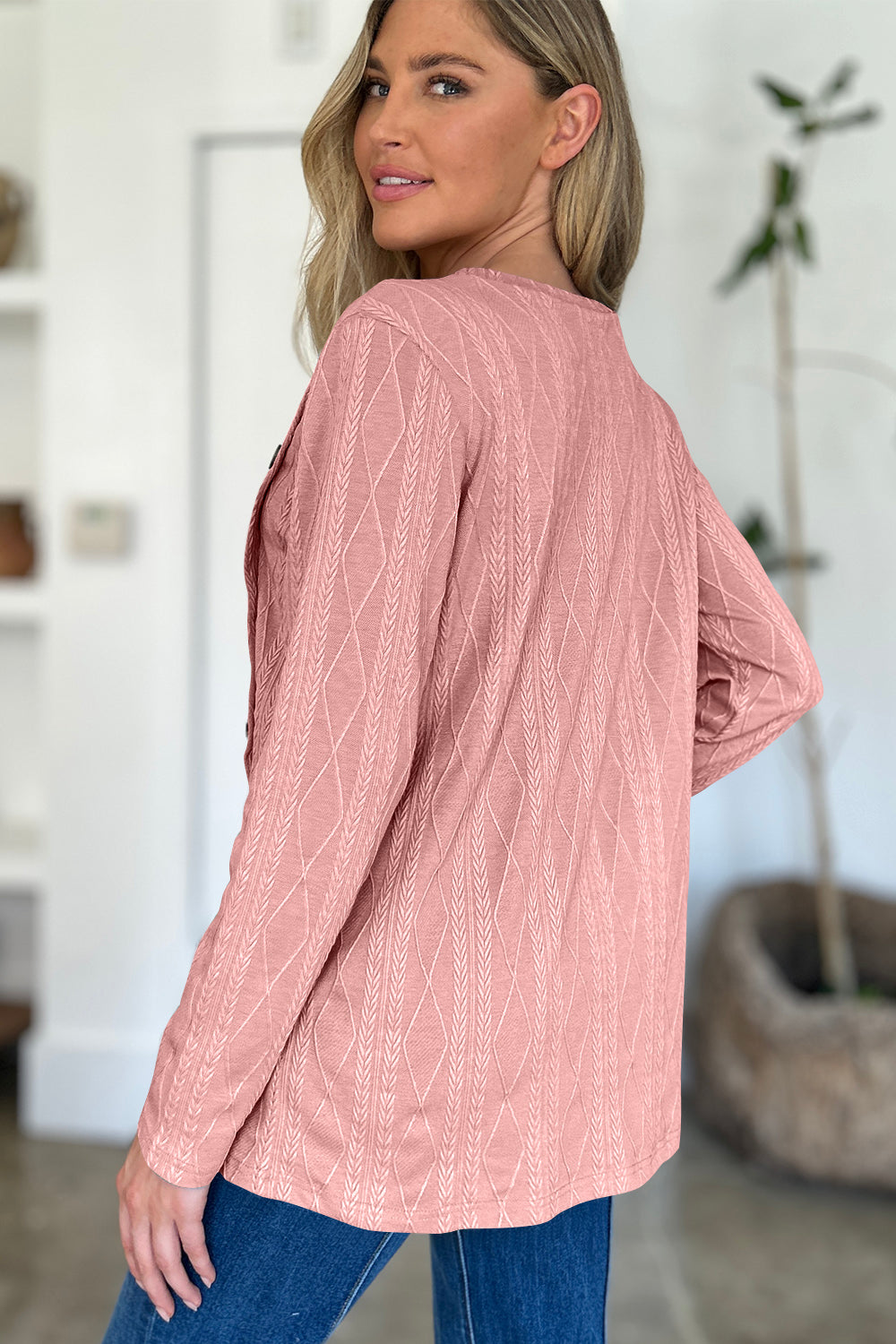 FAM-FAM Slit Round Neck Long Sleeve T-Shirt-Angel Casuals