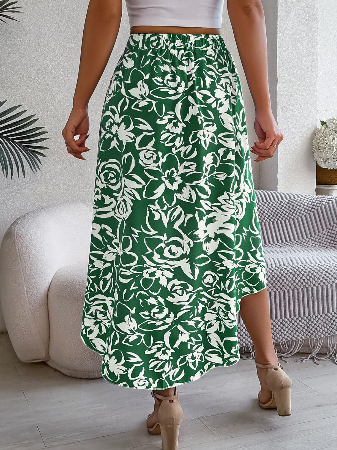 High-Low Printed High Waist Skirt-Angel Casuals