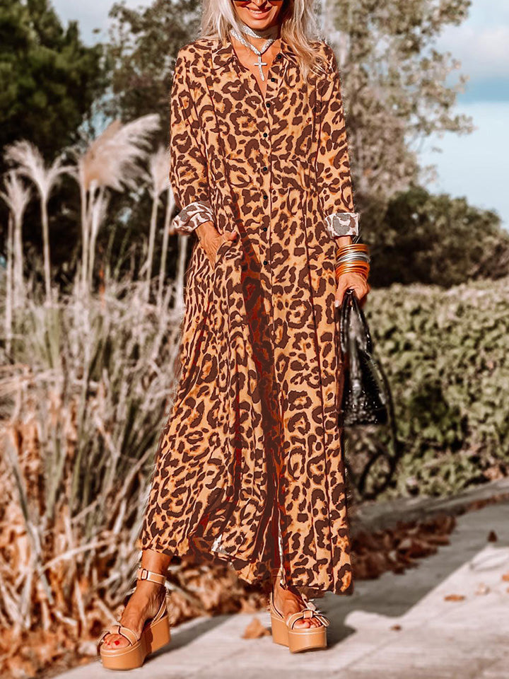 Leopard Buttoned Maxi Dress-Angel Casuals