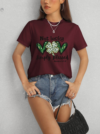 Lucky Clover Round Neck Short Sleeve T-Shirt-Angel Casuals