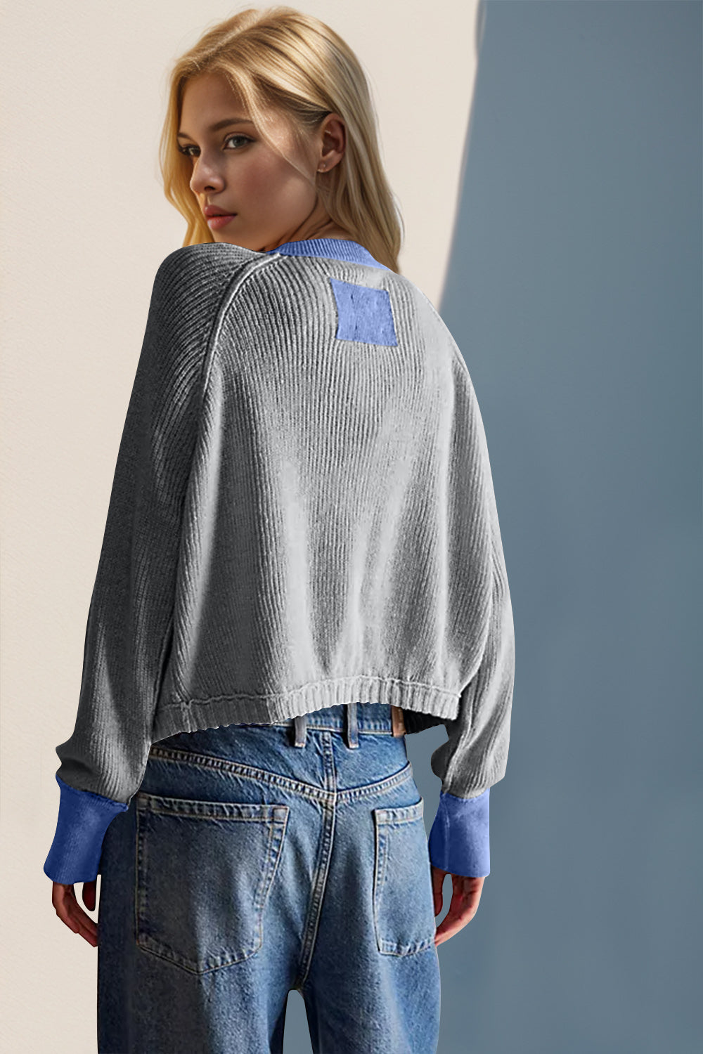 Double Take Contrast Button Up Long Sleeve Cardigan-Angel Casuals