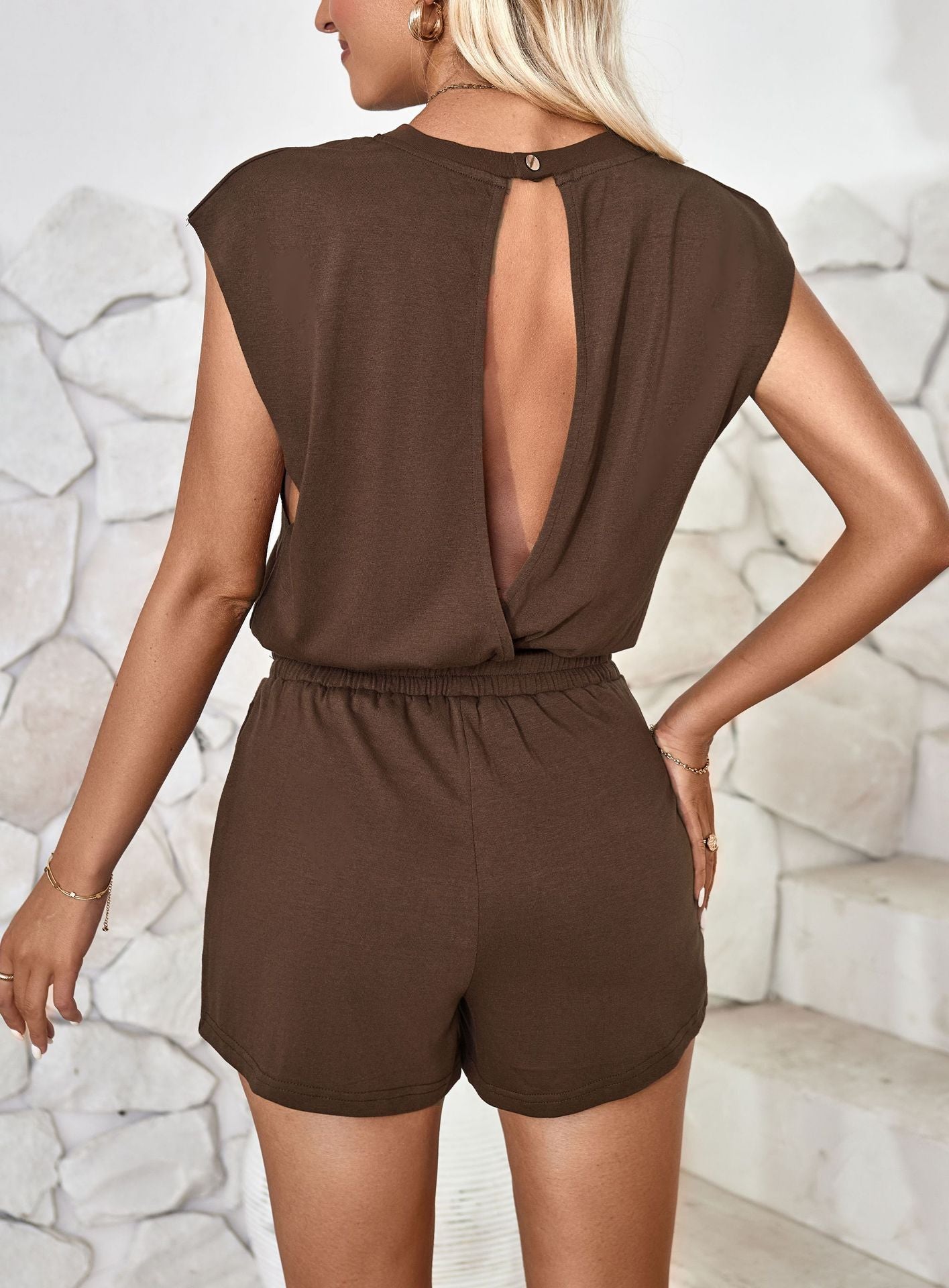 Cutout Round Neck Cap Sleeve Romper-Angel Casuals