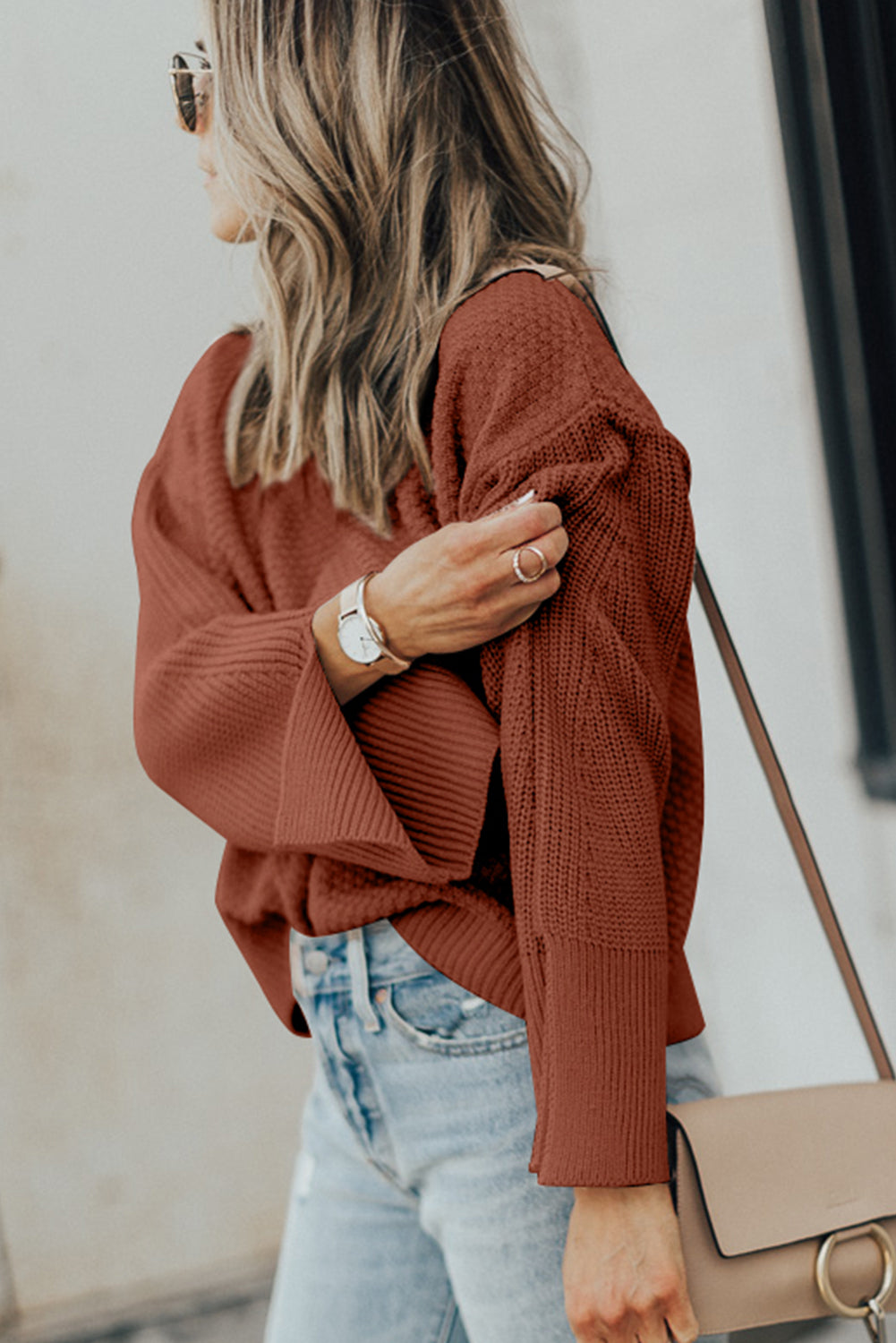 Textured Round Neck Long Sleeve Sweater-Angel Casuals