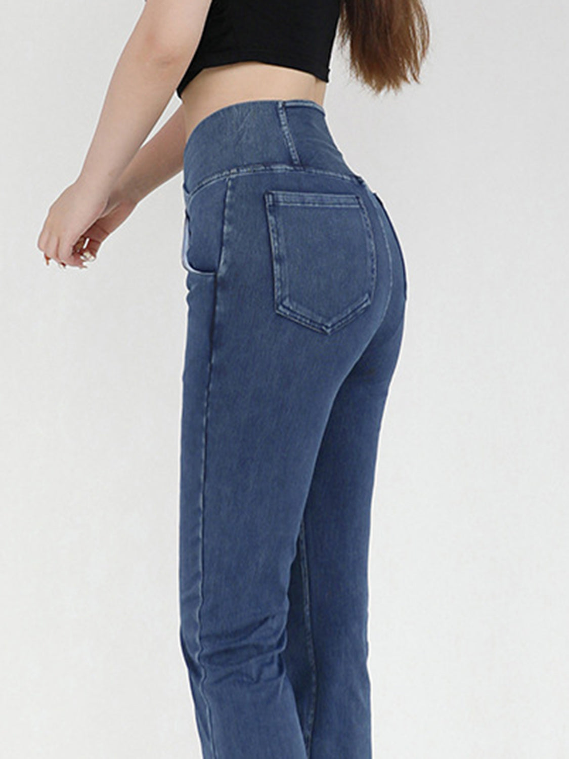 Wide Waistband Bootcut Jeans with Pockets-Angel Casuals