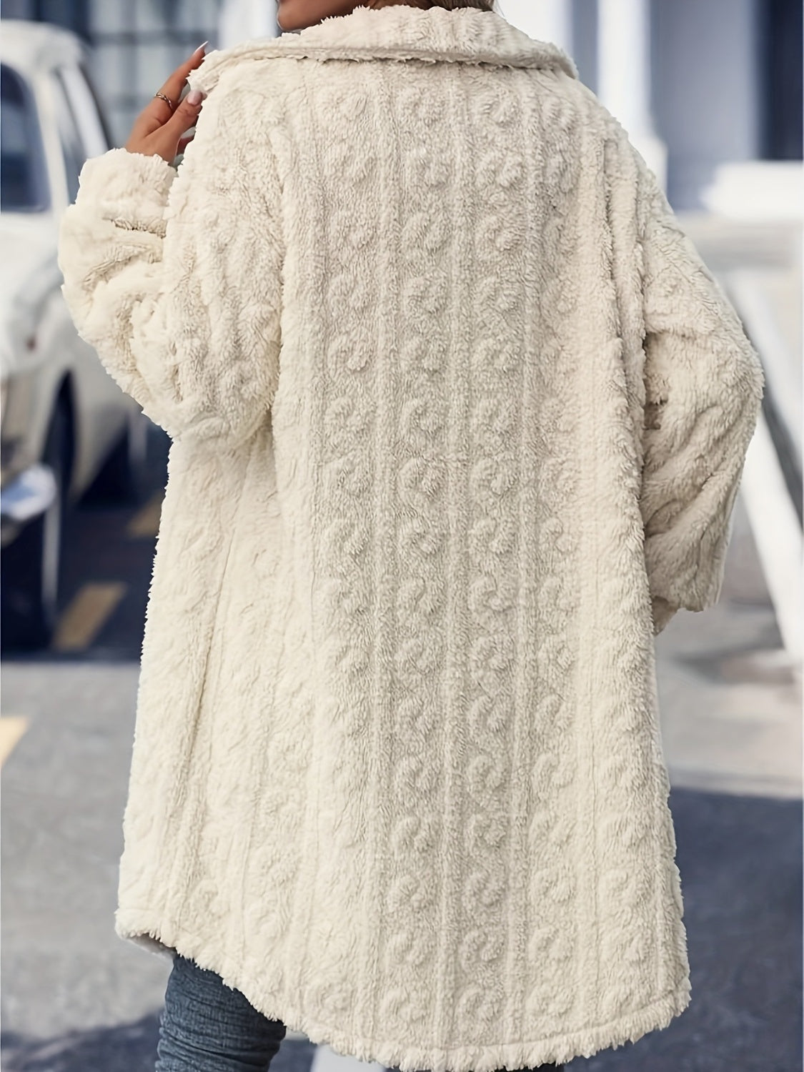 Fuzzy Button Up Long Sleeve Longline Coat-Angel Casuals