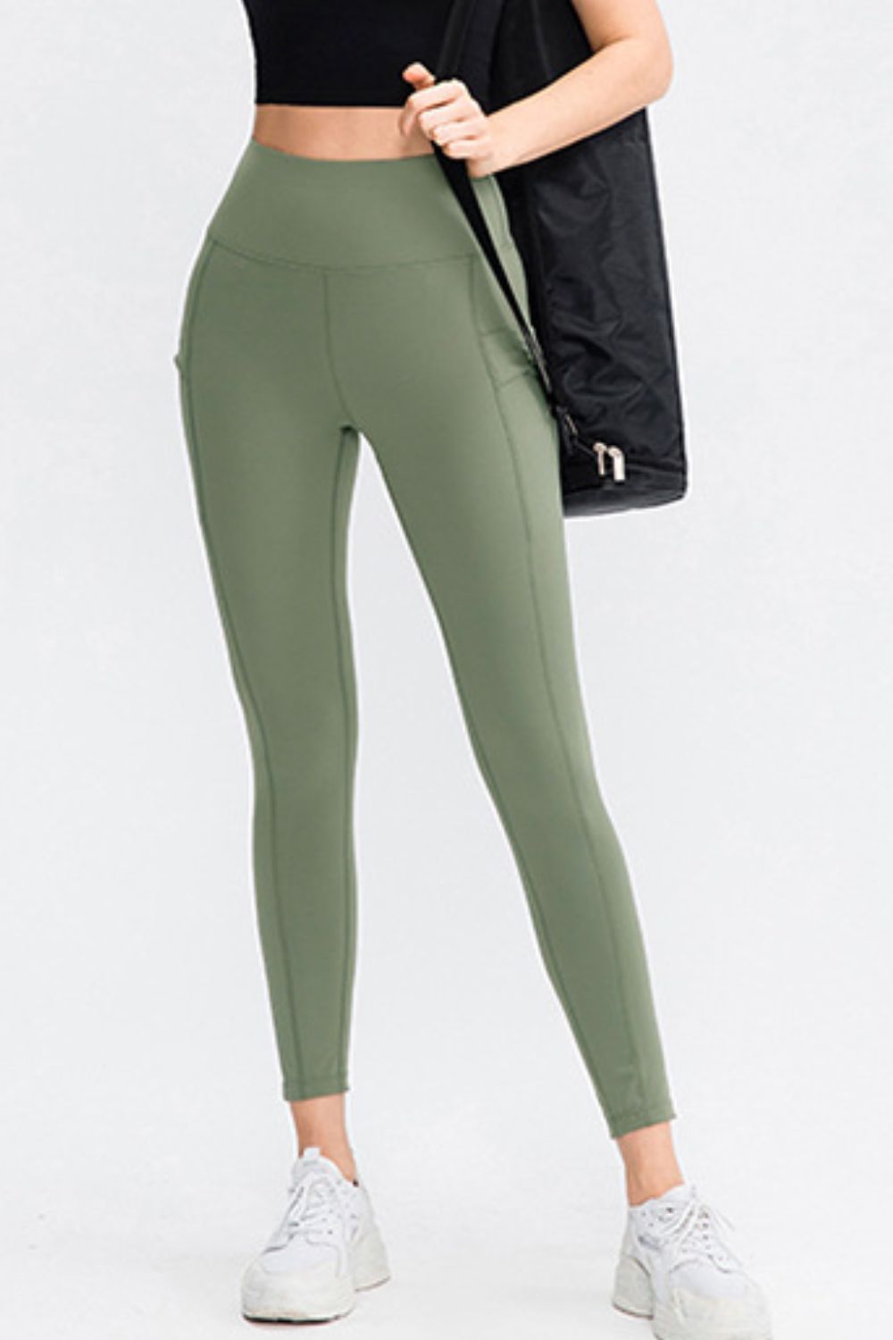 Wide Waistband Slim Fit Long Sports Pants with Pocket-Angel Casuals