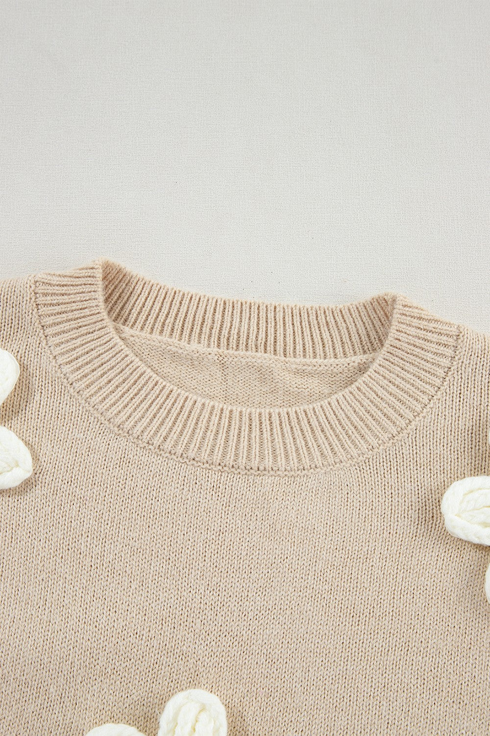 Crochet Flower Round Neck Long Sleeve Sweater-Angel Casuals