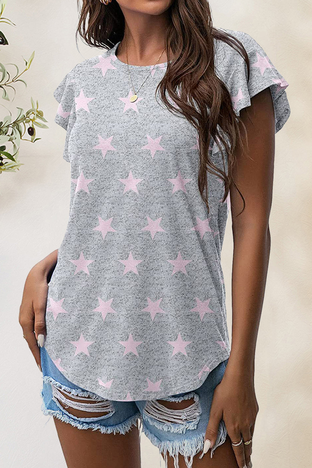 Printed Round Neck Short Sleeve T-Shirt-Angel Casuals