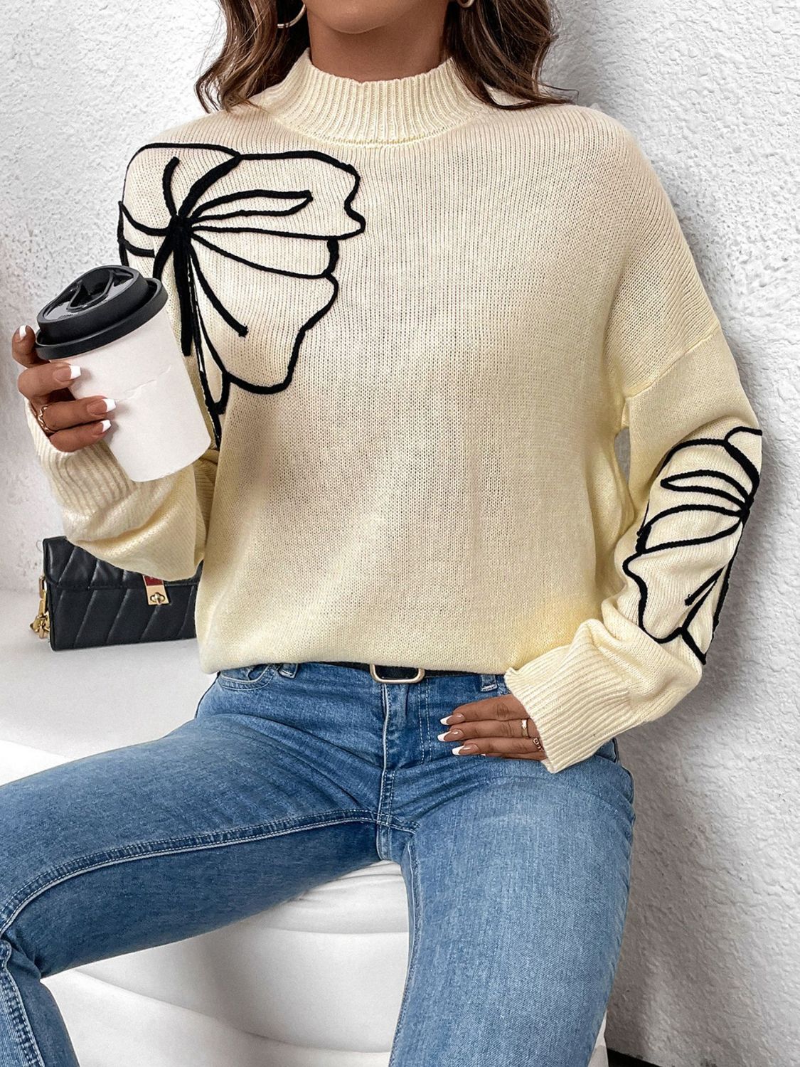 Perfee Mock Neck Dropped Shoulder Long Sleeve Sweater-Angel Casuals