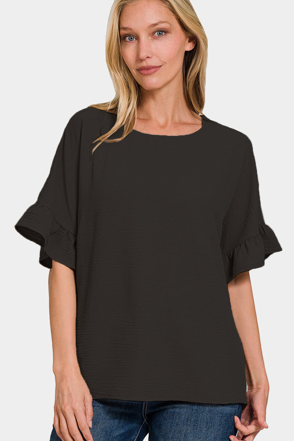 Zenana V-Neck Flutter Sleeve Top-Angel Casuals