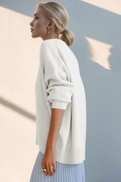 Basic Bae Round Neck Dropped Shoulder Sweater-Angel Casuals