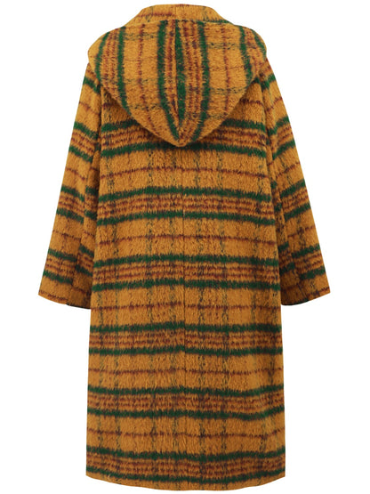 Plaid Long Sleeve Hooded Coat with Pockets-Angel Casuals