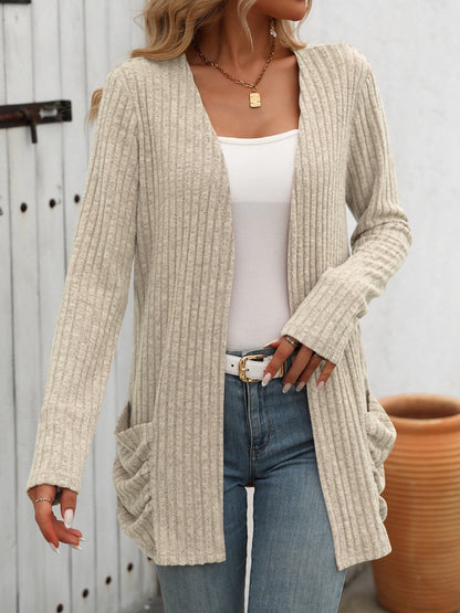 Mandy Open Front Long Sleeve Ribbed Cardigan-Angel Casuals