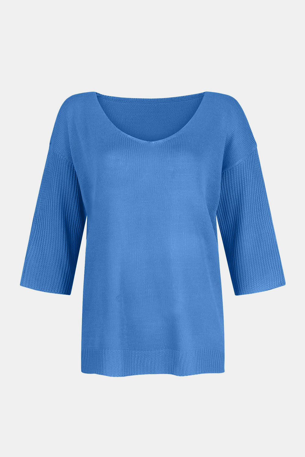 V-Neck Three-Quarter Sleeve Knit Top-Angel Casuals