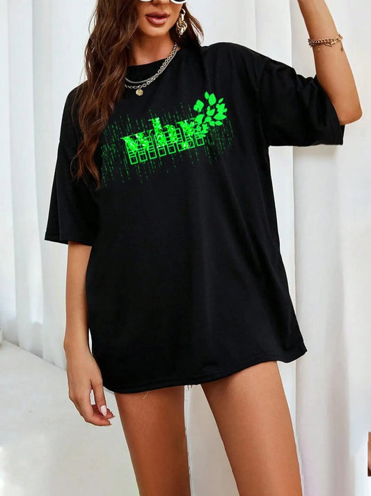 Letter Graphic Round Neck Half Sleeve T-Shirt-Angel Casuals