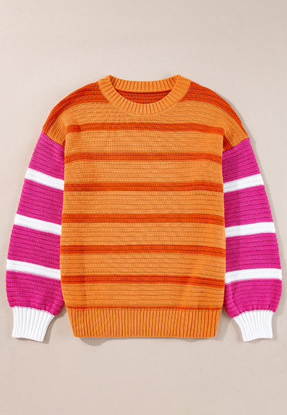 Striped Round Neck Long Sleeve Sweater-Angel Casuals