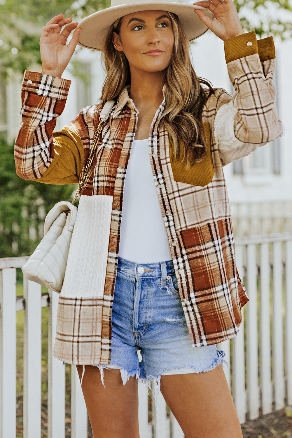 Double Take Plaid Color Block Dropped Shoulder Shacket-Angel Casuals