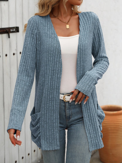 Mandy Open Front Long Sleeve Ribbed Cardigan-Angel Casuals