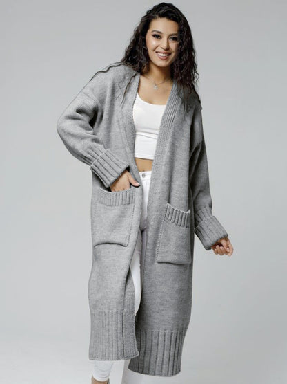 Pocketed Open Front Dropped Shoulder Cardigan-Angel Casuals