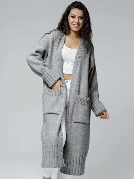 Pocketed Open Front Dropped Shoulder Cardigan-Angel Casuals