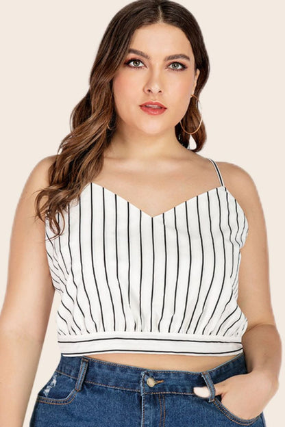 Plus Size Striped Tie-Back Cropped Cami-Angel Casuals