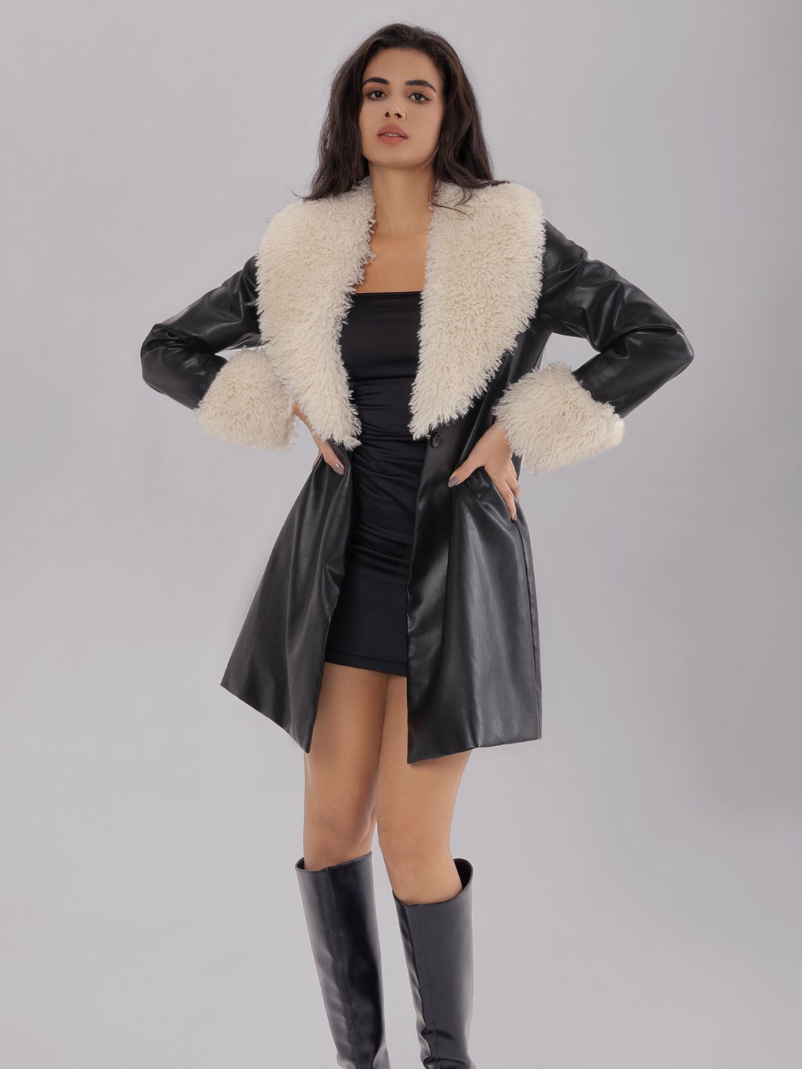 Fuzzy Long Sleeve Longline Coat-Angel Casuals