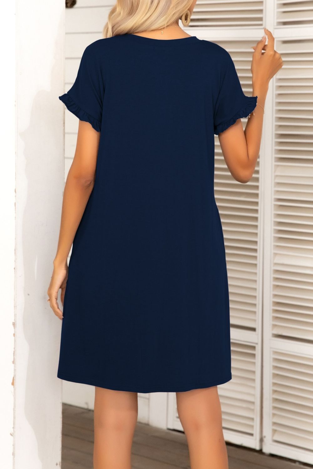 Flounce Sleeve Round Neck Dress with Pockets-Angel Casuals