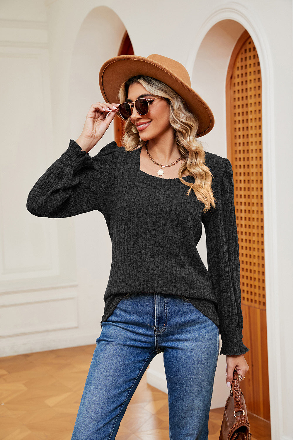 Square Neck Puff Sleeve Top-Angel Casuals