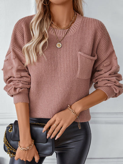 Round Neck Drop Shoulder Sweater-Angel Casuals