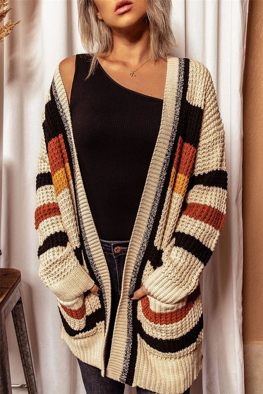 Striped Open Front Longline Cardigan-Angel Casuals