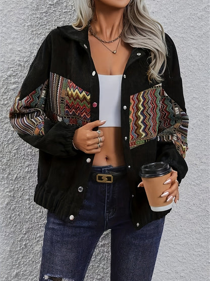 Embroidered Collared Neck Snap Down Jacket-Angel Casuals