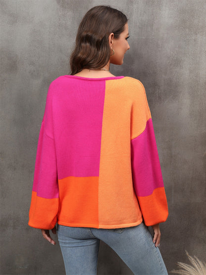 Angel Wings Color Block Round Neck Sweater-Angel Casuals