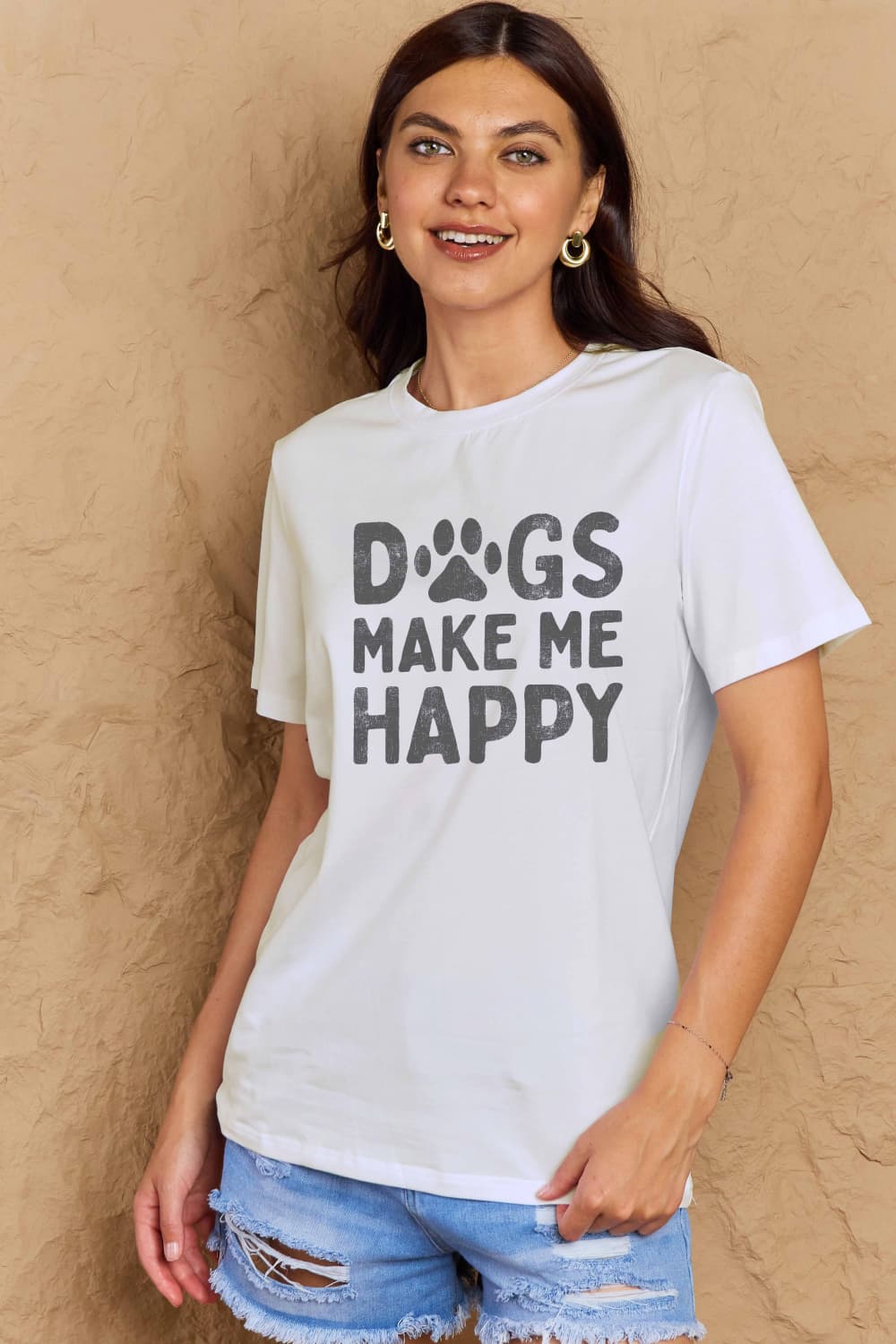 Simply Love Full Size DOGS MAKE ME HAPPY Graphic Cotton T-Shirt-Angel Casuals