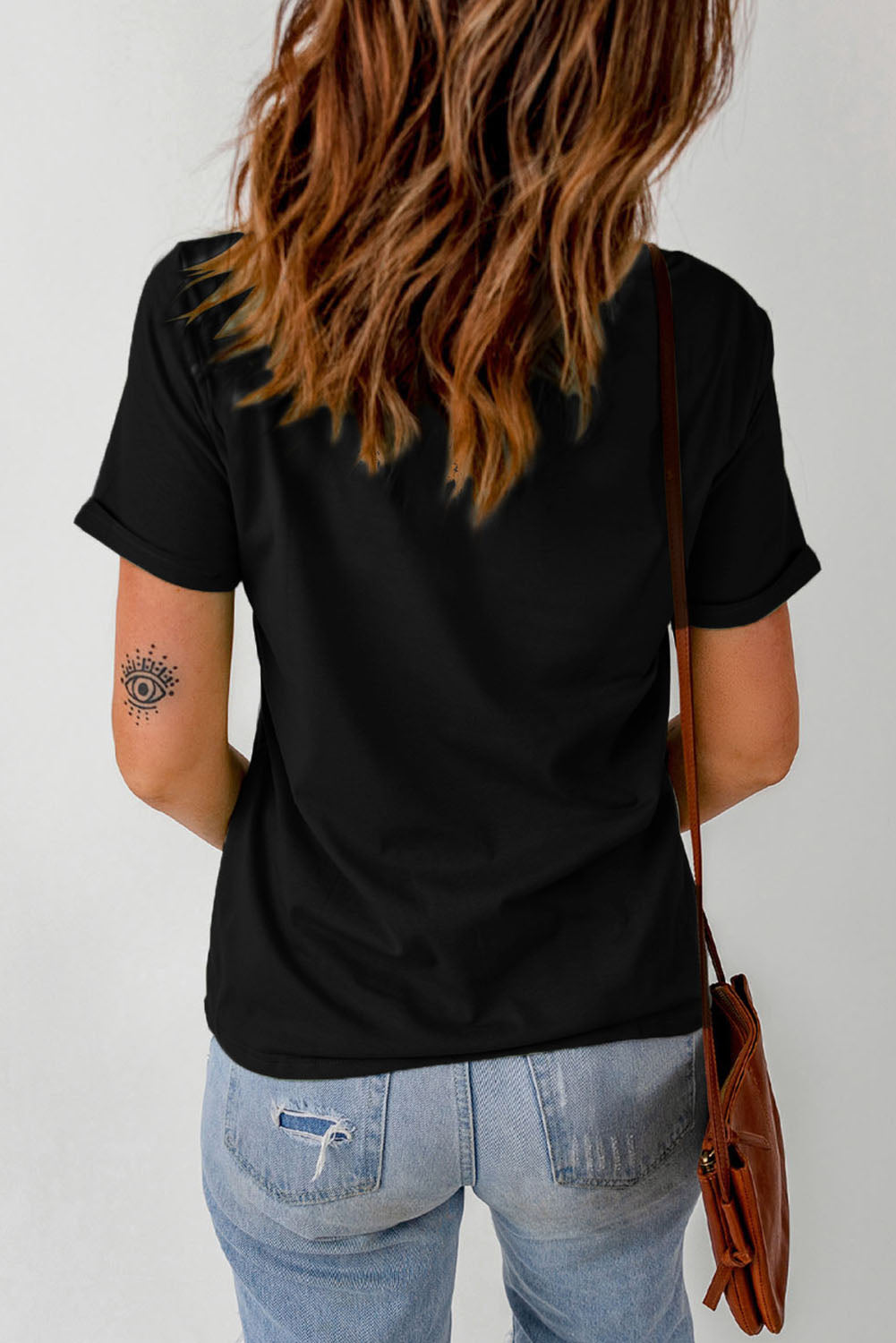 Graphic Cuffed Sleeve Round Neck Tee-Angel Casuals