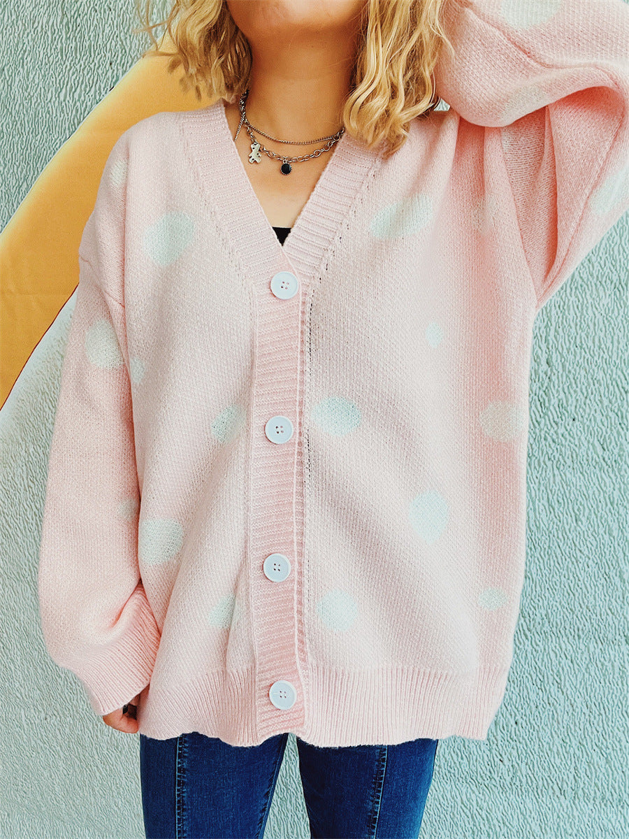 Polka Dot Button Up Cardigan-Angel Casuals