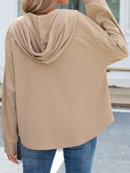 Waffle Knit Open Front Hooded Outerwear-Angel Casuals