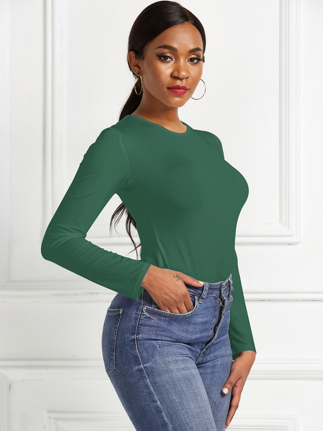 Round Neck Long Sleeve Bodysuit-Angel Casuals