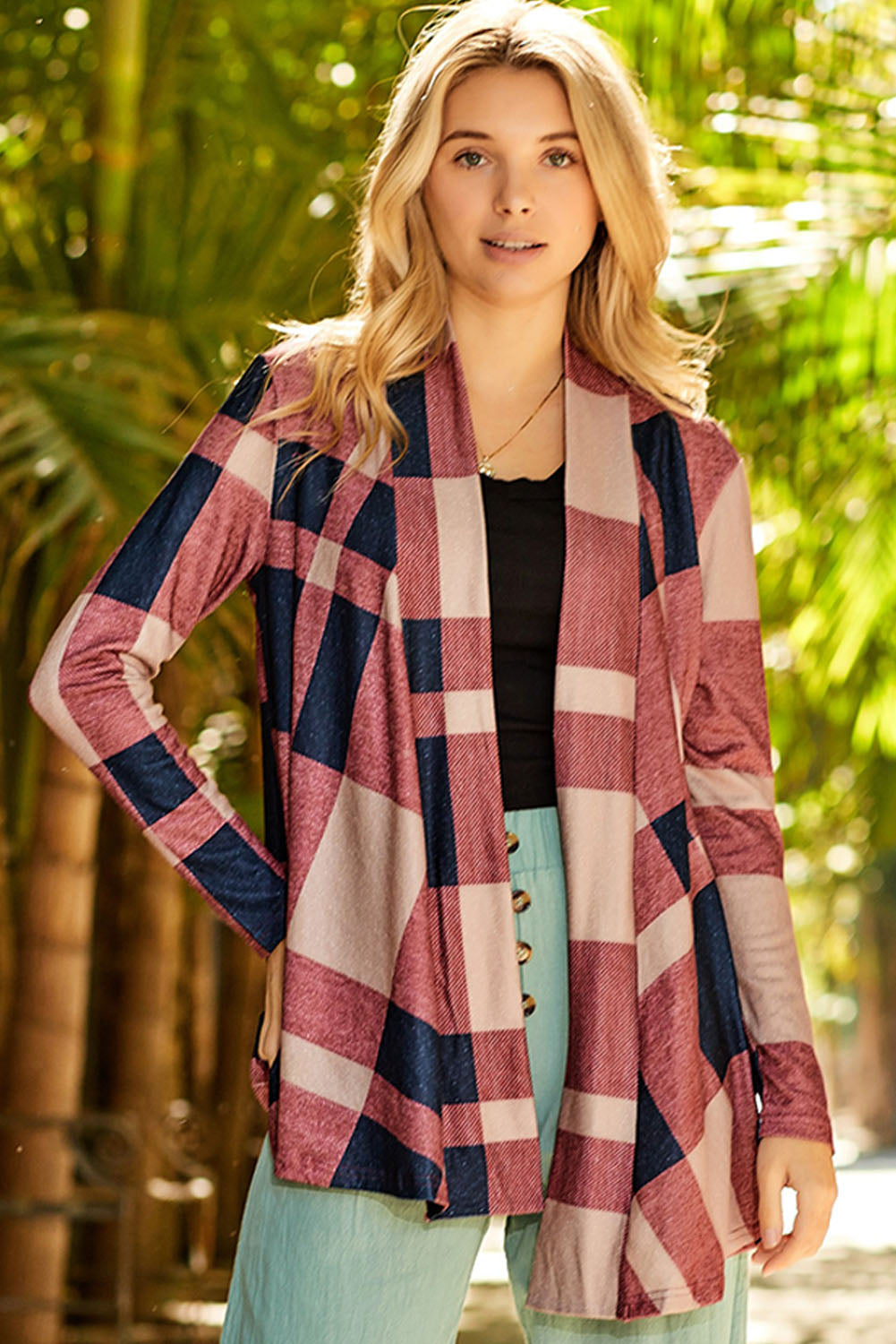 Plaid Open Front Cardigan-Angel Casuals