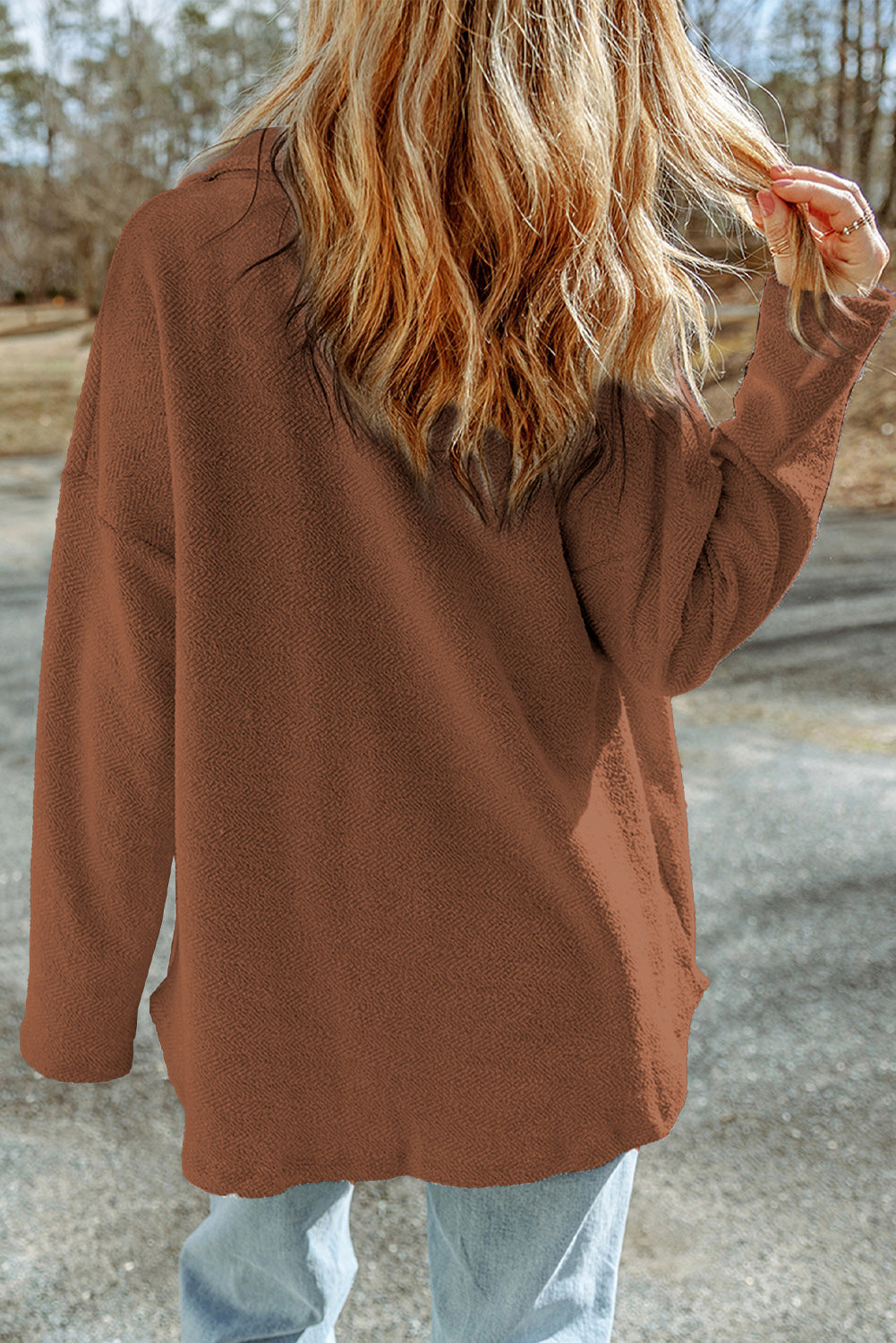 Pocketed Button Up Droppped Shoulder Jacket-Angel Casuals
