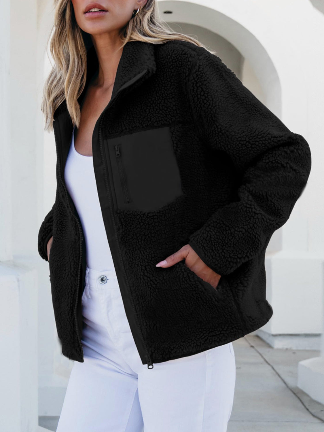 Zip Up Long Sleeve Plush Jacket-Angel Casuals