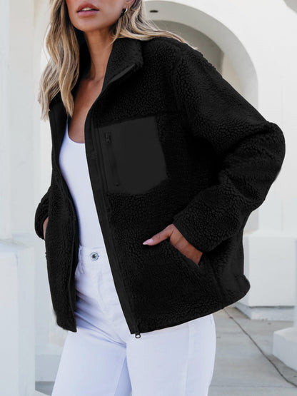 Zip Up Long Sleeve Plush Jacket-Angel Casuals